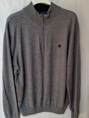 Brooks Brothers 346 Light Gray Quarter-Zip Mock Neck Extra Fine Merino Sweater